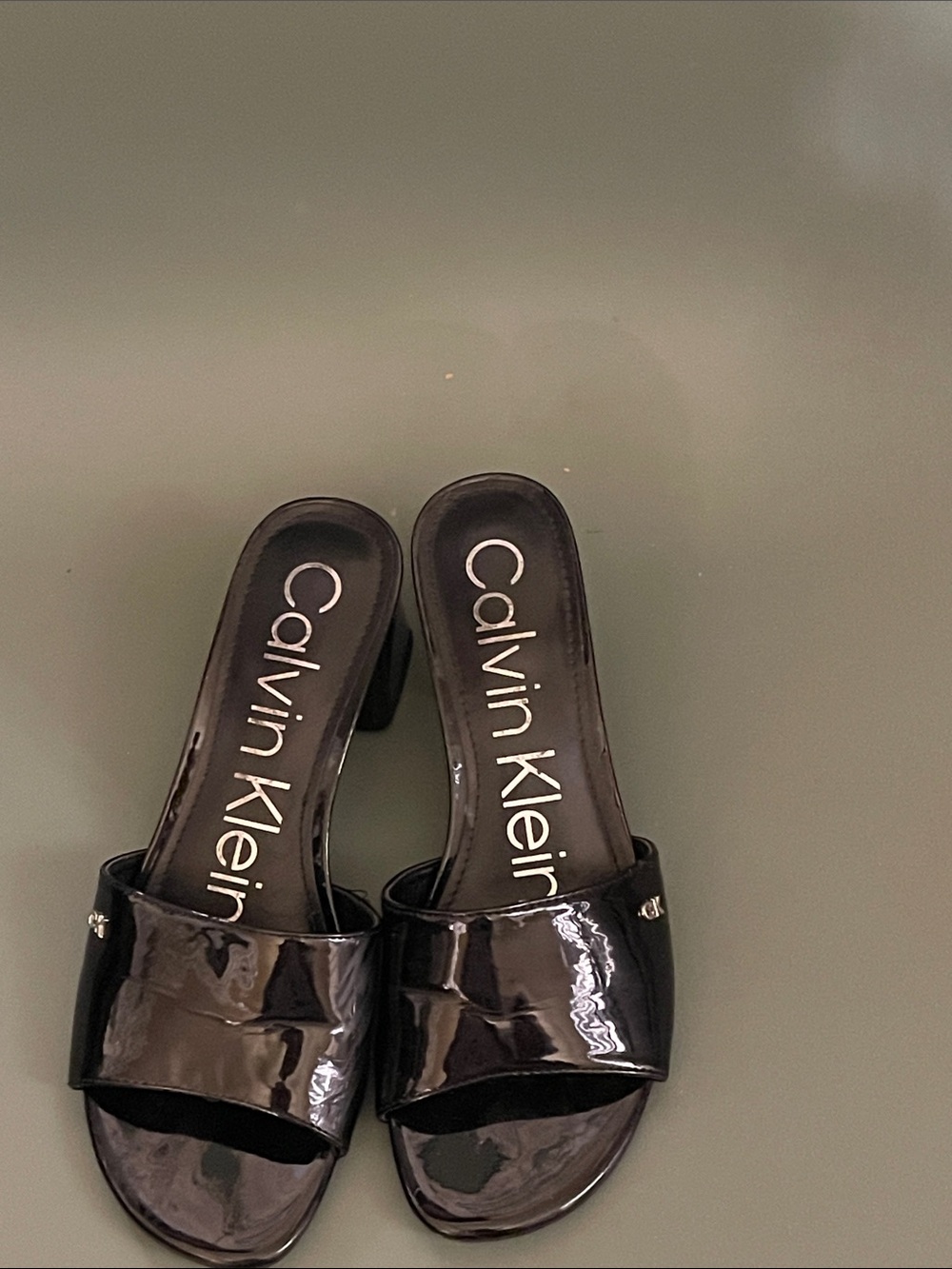 Calvin Klein Black Patent Slide Mules